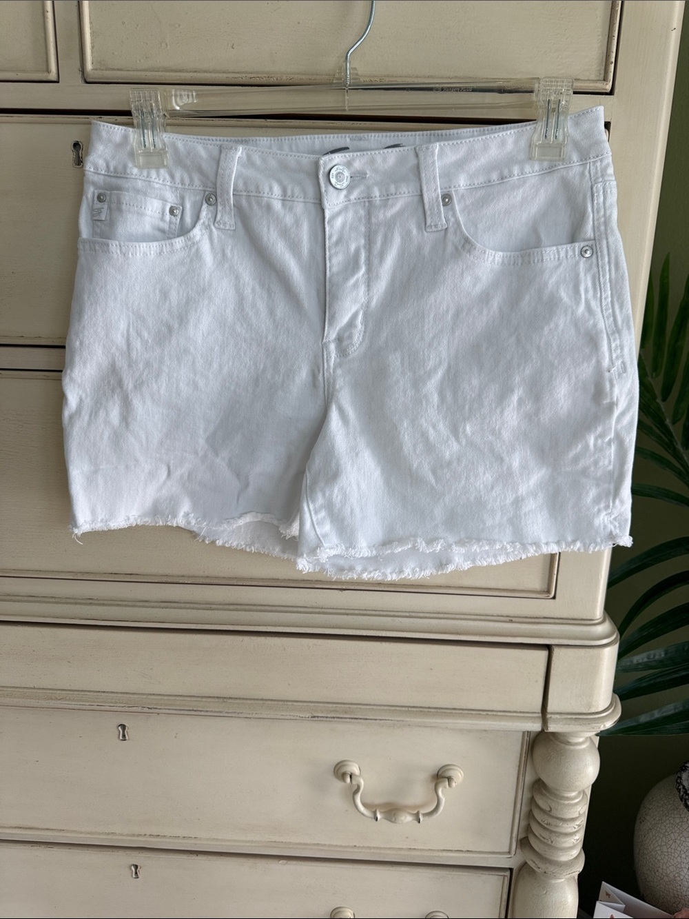Seven7 White Frayed Hem Denim Shorts